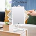 FUNTOUCH Large Makeup Vanity Mirror with Lights, 4500mAh Rechargeable Lighted Desk Makeup Mirror with 96 LED Lights and 10x Magnifying Mirror, 3 Color Lighting with Phone Holder,White