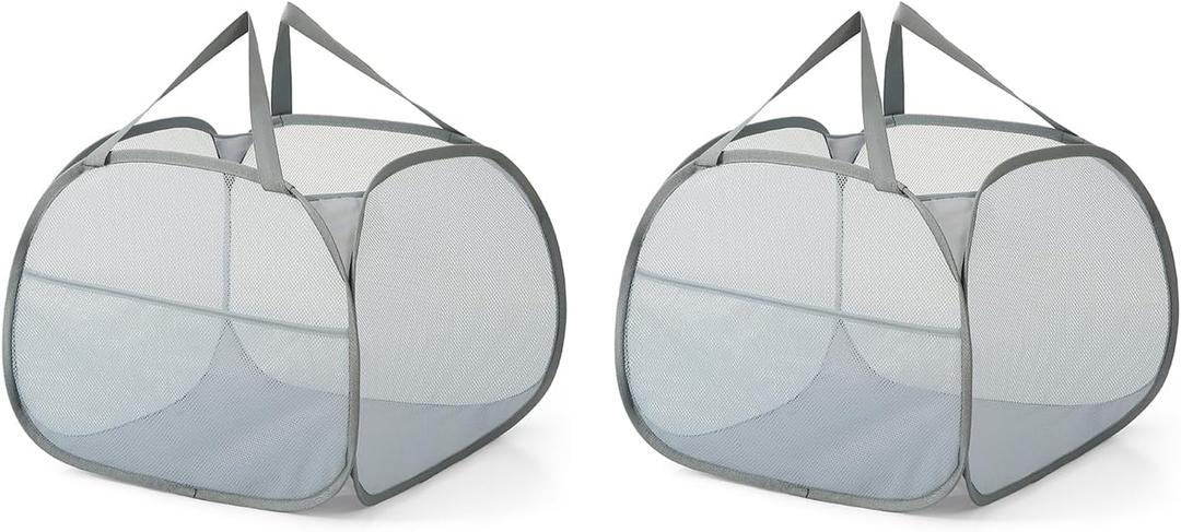 90L Large Capacity Pop Up Mesh Laundry Hamper CollapsibleLarge Opening Clothes Hampers, Portable Mesh Laundry Bags for Laundry, Bathroom, Beach, Outdoors and Travel (2 Pack Grey)