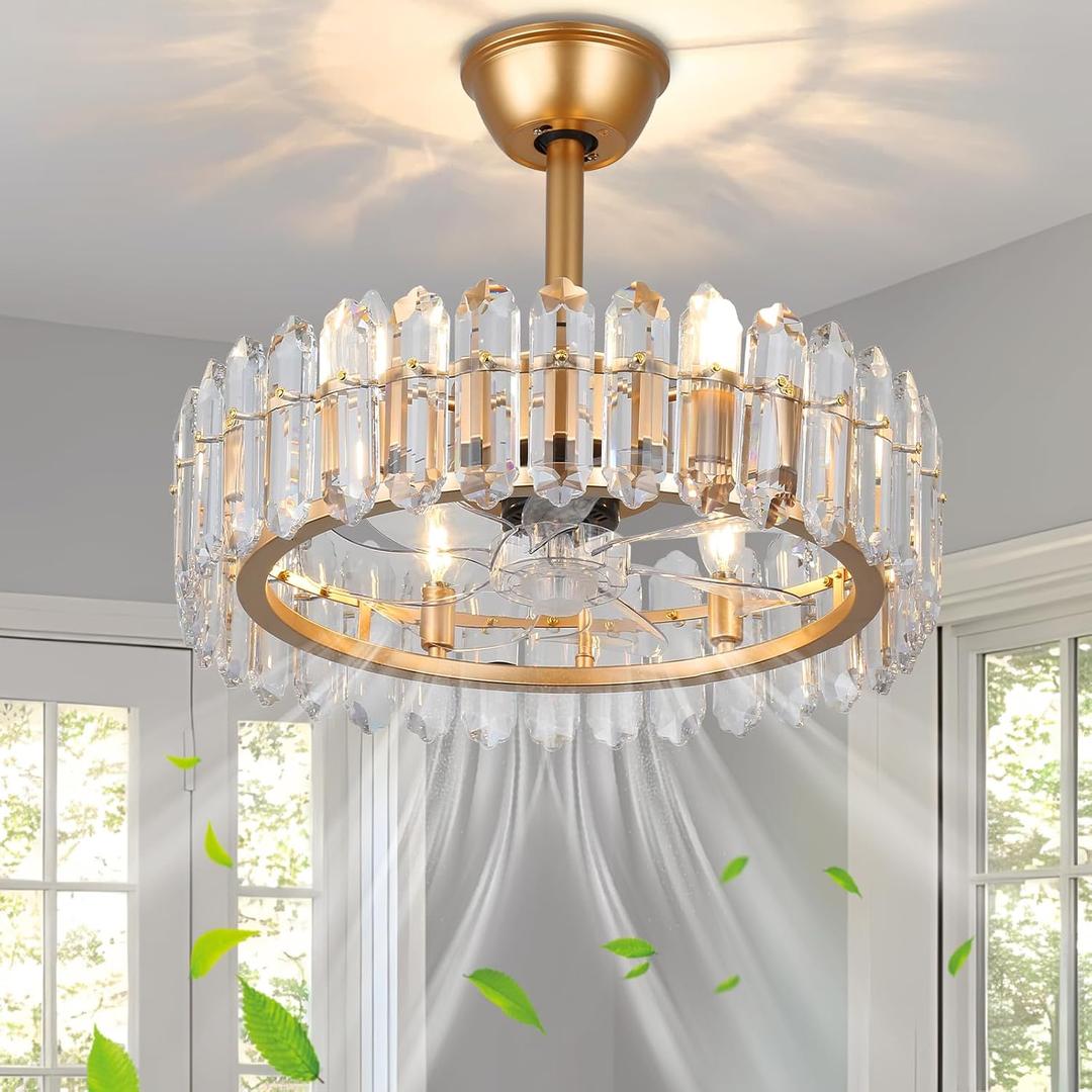  20.7" Gold Crystal Caged Fandelier Ceiling Fan