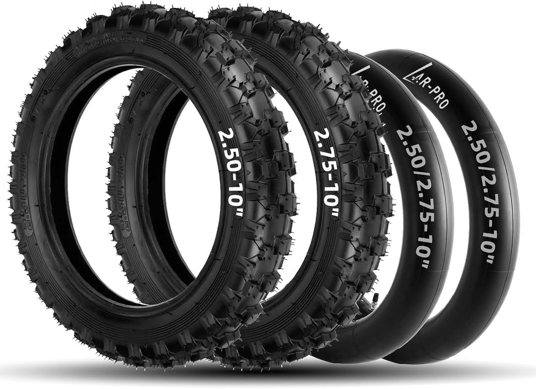 AR-PRO (2-Set) 2.50-10" and 2.75-10" Dirt Bike Tires and Inner Tubes - 2.50-10" Front and 2.75-10" Rear Upgrade Off-Road Tires and Tubes for CRF50 and JR50