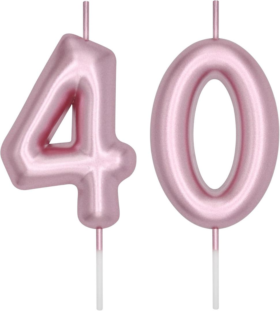 DERVENTA Number Candle Rose Gold 2.36 inch Party Celebration Anniversary Decoration Perfect Birthday Brunch Dessert Cake Topper 1 Piece (Number 40 Rose Gold)