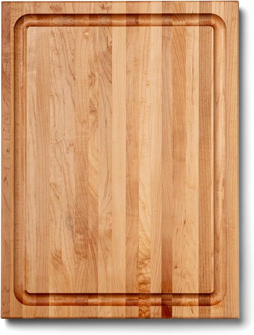 John Boos CB Series Rectangular Wooden Maple Cutting Board 24x18 1.5 Thick, 18-lb Reversible Butcher Block with Juice Groove, Edge-Grain & Finger Grips Made in the USA