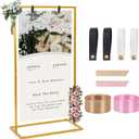 Elegant Wedding Sign Stand & HolderGolden Heavy Duty Metal Wedding Welcome Sign Stand for ReceptionWelcome to Our Wedding Hanging Sign Stand - Perfect for Seating Chart, Posters, and Decor