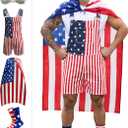 Bindefon American Flag Overalls Men,4th of July Cape,USA Sunglasses,Patriotic Socks,4 Pcs for Independence Labor Day (XX-Large, Red/White and Blue)