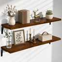 Deep Floating Shelves for Wall 48 Inch Pine Wood, Set of 2, Walnut, 2T48IN