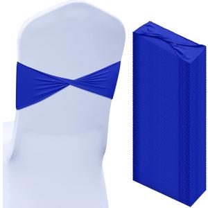 Kinlop 50 Pcs Spandex Chair Sashes Bows Chair Bands Slider Sashes for Covers Elastic Bands Ties Without Buckle Decorations for Wedding Party Events Ceremony Birthday(Blue)