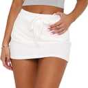 Mini Skorts for Women - Sexy Drawstring Mid Waist Side Split Y2K Bodycon Pencil Mini Skirt with Shorts (Small, White)