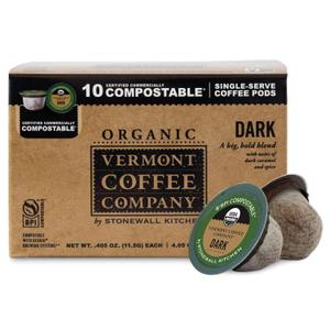 Vermont Coffee Company, Organic Dark Roast Coffee, K-Cup Single-Serve Compostable Coffee Pods, 10CT (BBD 04/14/26)