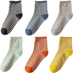 DarkCom Ruffle Socks Womens 6 Pairs Cute Ankle Lettuce Edge Frilly Crew Socks
