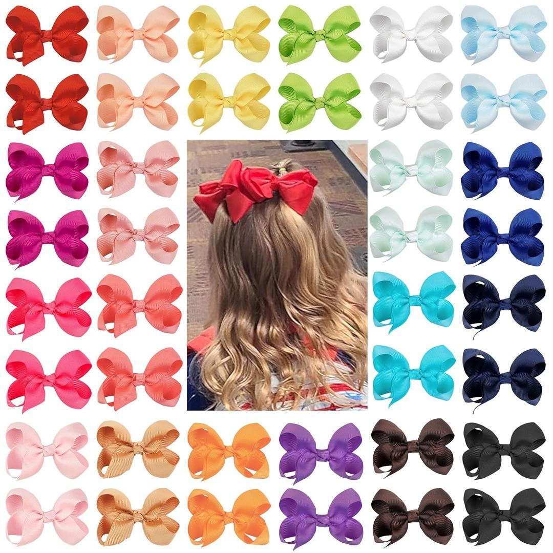 40Pcs 3 inch Hair Bows for Girls Grosgrain Ribbon Toddler Back to School Hair Accessories with Alligator Clips for Baby Girls Kids in Pairs
