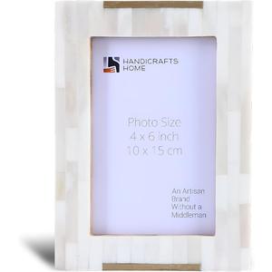 Handicrafts Home White 4x6 Picture frame, Decorative Picture Frame for Home Decor, Wall & Tabletop Display, Living Room, Bedroom, Office, Shelf & Gallery Wall, Brass frame for Vintage Decor - Palace Banquet Collection