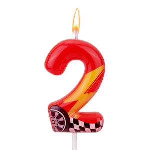 4 x Racing Car Theme Birthday Candles, Number Candles for Birthday Party Cake Decoration Supplies (Red, Number 2)