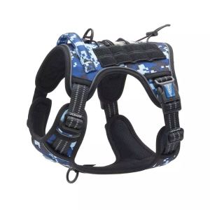 Auroth Tactical Dog Harness Adjustable Metal Buckles Dog Vest with Handle, No Pulling Front Leash Clip - Blue Camo, Size: S