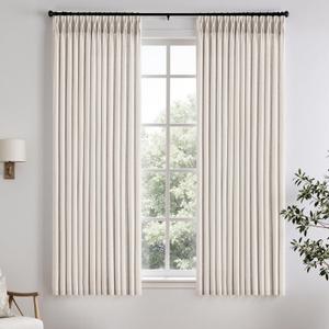 Memory Trained Pinch Pleated Curtains 63 Inches Long, Viral Linen Pinch Pleat Sheer Curtains with Ring Hooks&Clips for Track System Living Room, Natural Light Filtering Privacy Curtain 2 Panel Set