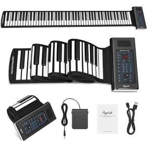 POGOLAB 88 Keys Roll Up Keyboard Piano, Portable Electric Foldable Piano with Sustain Pedal, 20 Songs, 128 Tones, 128 Rhythms, Rechargeable & Wireless BT, Music Gift for Beginners (with LED Display)