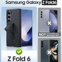 Vizvera for Galaxy Z Fold 6 Case Luxury Leather with Screen Protector 2 Pack, [Hinge Protection] Shockproof Leather Phone Case for Galaxy ZFold 6(Black)