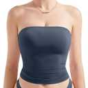 SUUKSESS Women Sexy Tube Top Summer Y2K Going Out Double Lined Basic Tank Top (Small, Navy Blue)