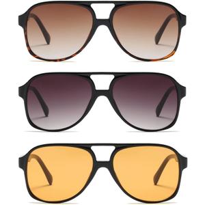 Freckles Mark Vintage Retro 70s Sunglasses for Women Men Classic Large Square Aviator Trendy Glasses (Black)