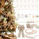 Syhood 45 Pcs Farmhouse Burlap Christmas Tree Decoration Set Large Burlap Tree Topper Bow 22 Xmas Ball Ornament 11.5' Wooden Beads Garland 6.3'' Beads Ornament 12 Natural Bows for Rustic Holiday Decor