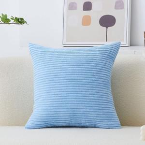 Home Brilliant Spring Decor Solid Supersoft Corduroy Pillow Cover 18x18 Decorative Velvet Throw Pillow Cover with Zipper for Bedroom Living Room, Sofa, Couch Bench, Light Blue, 18"x18" (45cm)