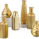 Glasseam Gold Glass Vase, 8pcs Cylindrical Home Decor, Antique Art Deco Style, Holds Water, Gold Electroplating Finish, Living Room Kitchen Bathroom Bedroom Decor, Table Centerpieces