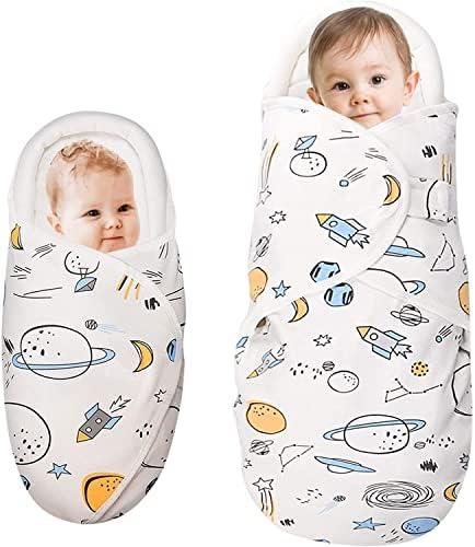 Knirose Baby Swaddle Blankets, Unisex Baby Blanket Wrap for Newborn Baby Boys Girls, Skin Friendly Wearable Swaddle Sleep Sack Made of Combed Cotton(Planet, White, 0-3 Months + 3-6 Months)