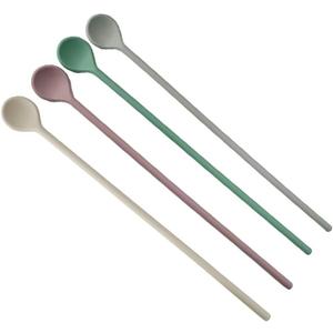 4Pcs Silicone Long Stirring Spoons, 9.9 Inch Reusable Drink Stirrers for Coffee, Cocktail, Tea, and Beverages Mixing Spoons for Home Bar and Kitchen
