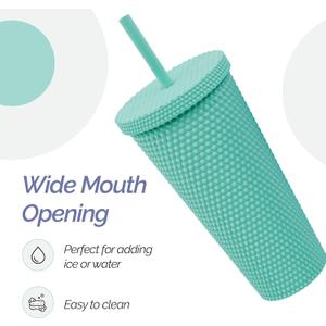 Copco 22oz Studded Insulated Tumblers with Straw and Lid, Set of 1, Acrylic Reusable Cold Drink Tumblers, Spill-Resistant, BPA-Free, Travel-Friendly, Cupholder Compatible (Teal)