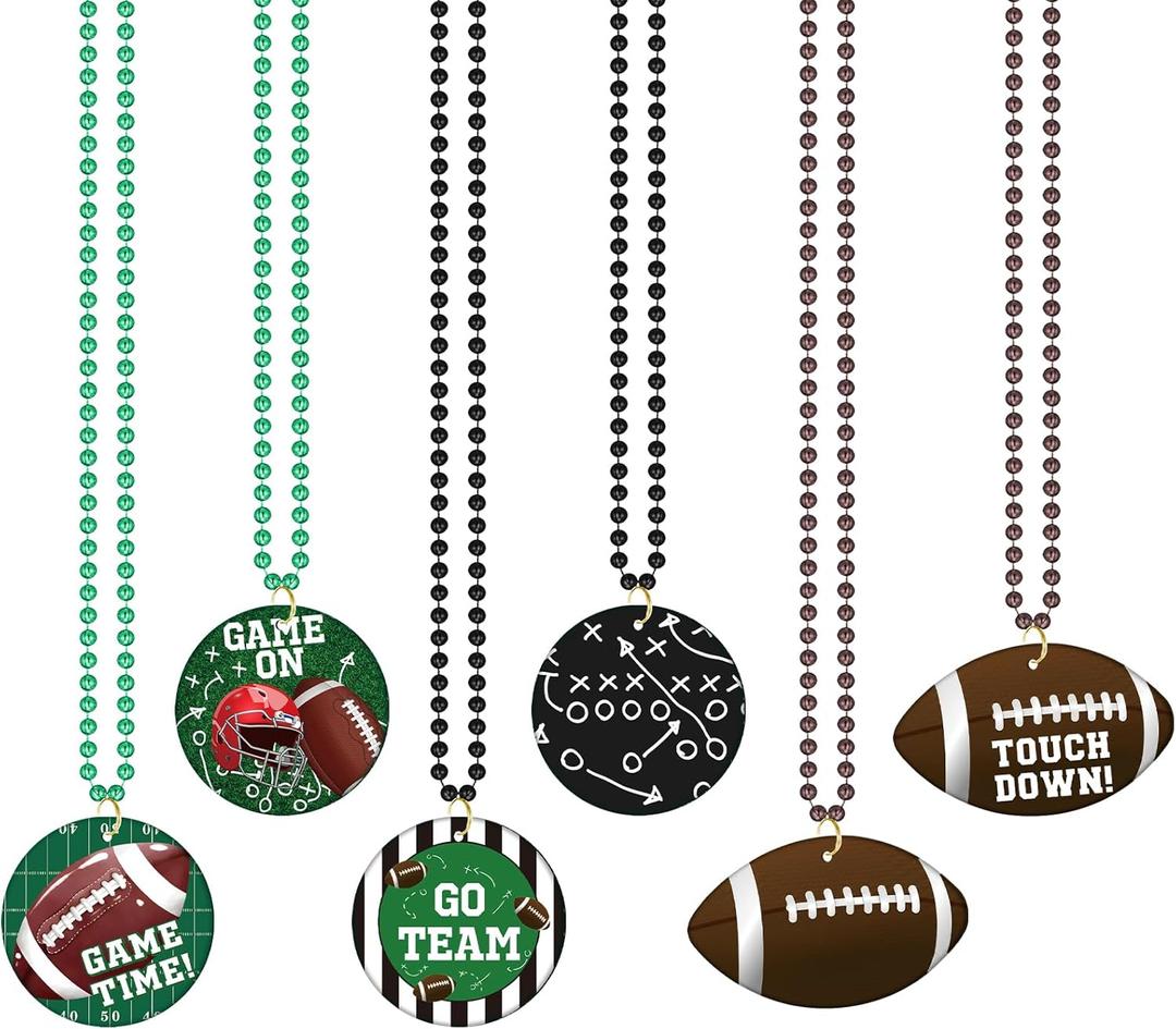 Tondiamo 20 Pack Football Pendant Bead Necklaces Touchdown Football Shape with Felt Pendant Medal Beads Sports Event Sport Theme Bead Necklaces for Rugby Party Supplies