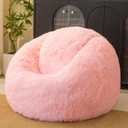 Pink fluffy bean bag chair covers (No Filler), comfy Plush Pink bean bag chair Cover for bedroom, stuffed animal Storage, kids adults teens girls bean bag chairs, Anti-Slip