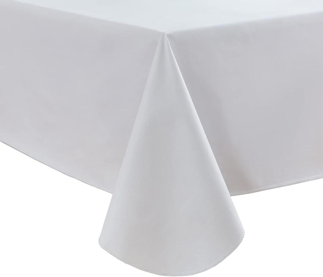 Pioggia Vinyl Tablecloth with Flannel Backing Rectangle Waterproof Oil-Proof Plastic Table Cloth Wipeable PVC Table Cover for Indoor and Outdoor (White, 60 x 84 Inch)