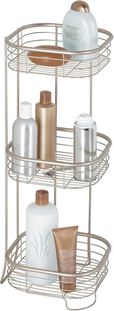 iDesign Forma Metal Wire Corner Standing Shower Caddy, Bath Shelf Baskets for Shampoo, Conditioner, Soap, 9.5" x 9.5" x 26.25", Satin Silver