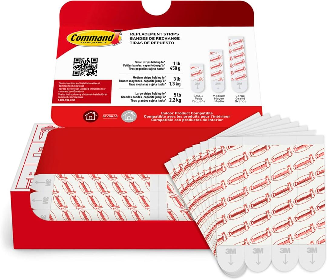 Command Indoor Large Replacement Strips, Holds up to 5 lb, 20 Adhesive Strips, Damage Free Wall Hanging, Re-Hang Large Hooks for Home Dcor and Wall Dcor