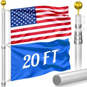 Flag Poles for Outside House Inground - Extra Thick Telescoping Flag Poles, Heavy Duty Flag Pole Kit with 3x5 American Flag (20FT, Silver)