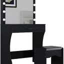 Vanity Desk with Mirror and Lights, Vanity Set Makeup Vanity Table with Adjustable Lights One Drawer Storage Makeup Table with Stool Vanity Desk for Bedroom (Black)