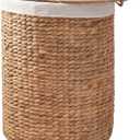 Round Woven Wicker Laundry Hamper with Lid - Large Water Hyacinth Storage Wicker (Natural Brown, 18x18x23 in)