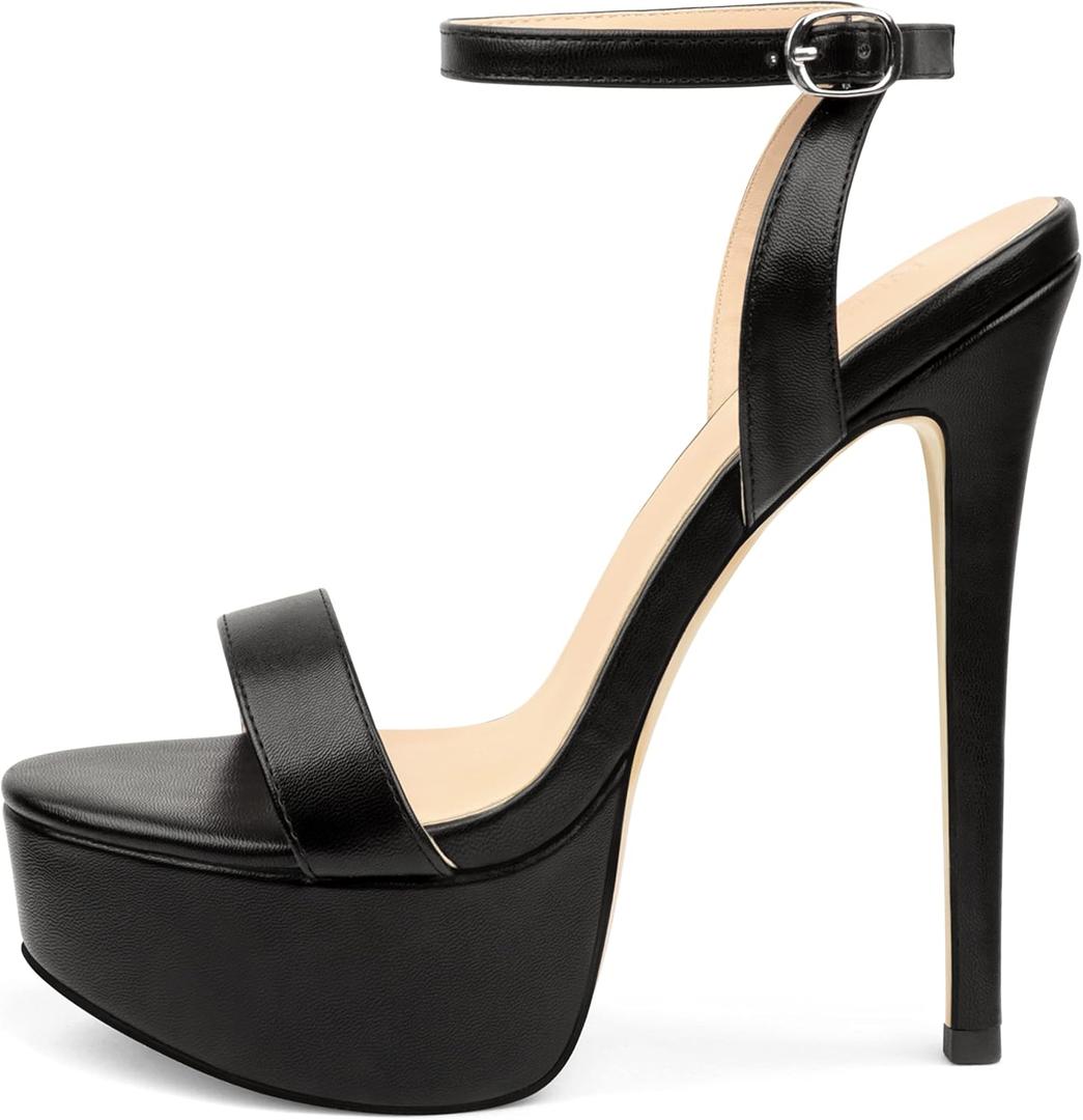 MERUMOTE Women's Platform Heels Sky High Heel Sandals Party Bridal Evening Shoes (7.5, Black)