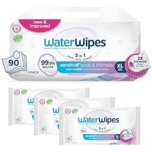 WaterWipes Sensitive+ Body & Intimate Wipes, 3-In-1 Cleans, Cares, Protects, 99.9% Water, Unscented & Hypoallergenic Hygiene Wet Wipes, Adult Care, 90 Wipes (2pack)