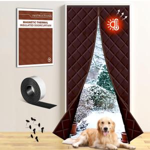 Insulated Magnetic Door Curtain for Winter, Thermal Door Cover with Triple-Layer Oxford Fabric, Windproof Cold Draft Blocker, Energy Saving Waterproof Curtain for Indoor Outdoor (Fit Door 32*78 Screen:35*80, Coffee)