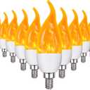 E12 Flame Bulbs 12 Pack, 3 Mode LED Candelabra Flame Light Bulb 2.0 Watt Warm White Chandelier Flame Bulbs,1800k Candle Light Bulbs, Flame Tip for Christmas Party Decorations