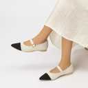 Women's Pointed Toe Knit Mary Jane Ballet Flats for Office Casual Wear Stretchy Dressy Slip-On Shoes with Arch Support