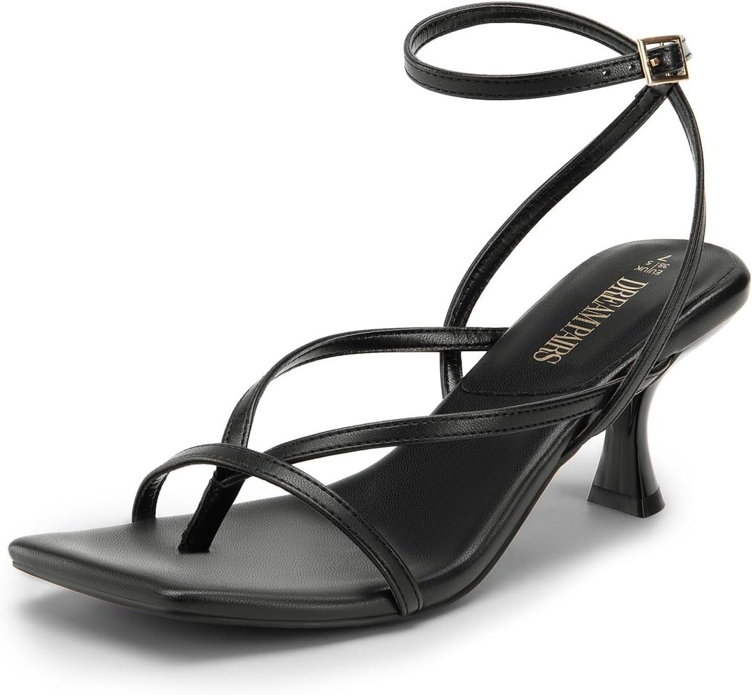 DREAM PAIRS Women's kitten Low Strappy Lace Up Heels Open Square Toe Thong Ankle Strap Heels Sexy Fashion Comfort Dress Shoes Party Sylvestra Pumps Heeled Sandals (8.5)