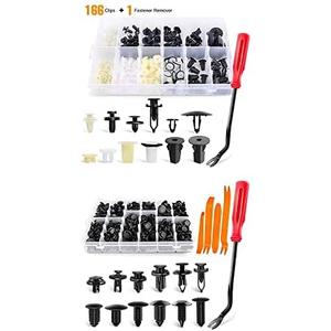 GOOACC 166 Pcs Car Retainer Clips - 12 Most Popular Sizes with 240PCS Car Plastic Rivets Fasteners Push Retainer Kit - 12 Sizes with Fasteners Remover for GM Toyota Honda Nissan Mazda Ford Chrysler