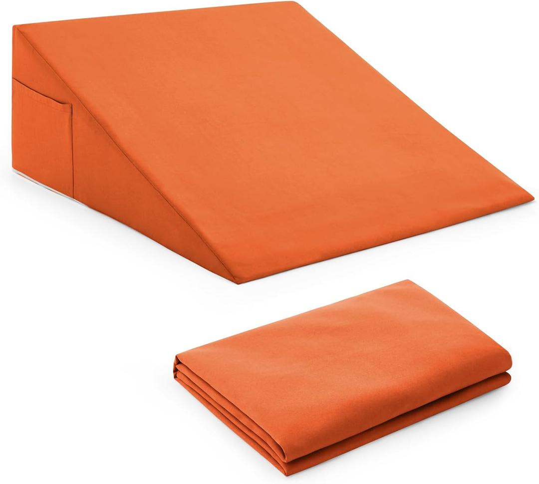 Horbaunal Burnt Orange Bed Wedge Pillow Cover with Zipper Design, Wedge Pillowcase Protector with Side Pocket for Storage, 26" L x 25" W x 7.5" H(Pillow Not Include)