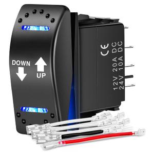 Nilight Down Up Polarity Reverse Switch DPDT 20A 7PIN Momentary Rocker ON/ Off/ ON 12V 24V Toggle Jumper Wires for Control Motor Hoist, Crane, Linear Actuator