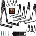 Pack 13 Garage Hooks Heavy Duty | Multi-Sized Wall-Mounted Tool Hangers with Anti-Rust PVC Coating | Heavy Duty Wall Hooks for Bikes, Ladders, Garden Tools, and More with Garage Wall Organizer
