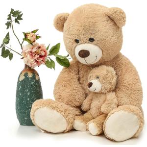 MorisMos Mom and Baby Giant Teddy Bear, 39inch Soft Stuffed Animal Large Teddy Bears Plush for Baby Shower, Tan (Light Brown)