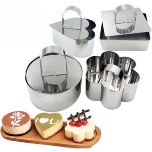 Set of 4 Cake Ring Mold, Stainless Steel 3 inch Round Dessert Mousse Mold with Pusher & Lifter Cooking Rings, Tuna Tartare Mold (Include 4 Rings and 4 Pusher)
