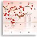 3dRose Wall Clock Silent - 15 inch - Beautiful Japanese Sakura Red Cherry Blossoms Branching Reflecting Over Water - Oriental Inspired Designs