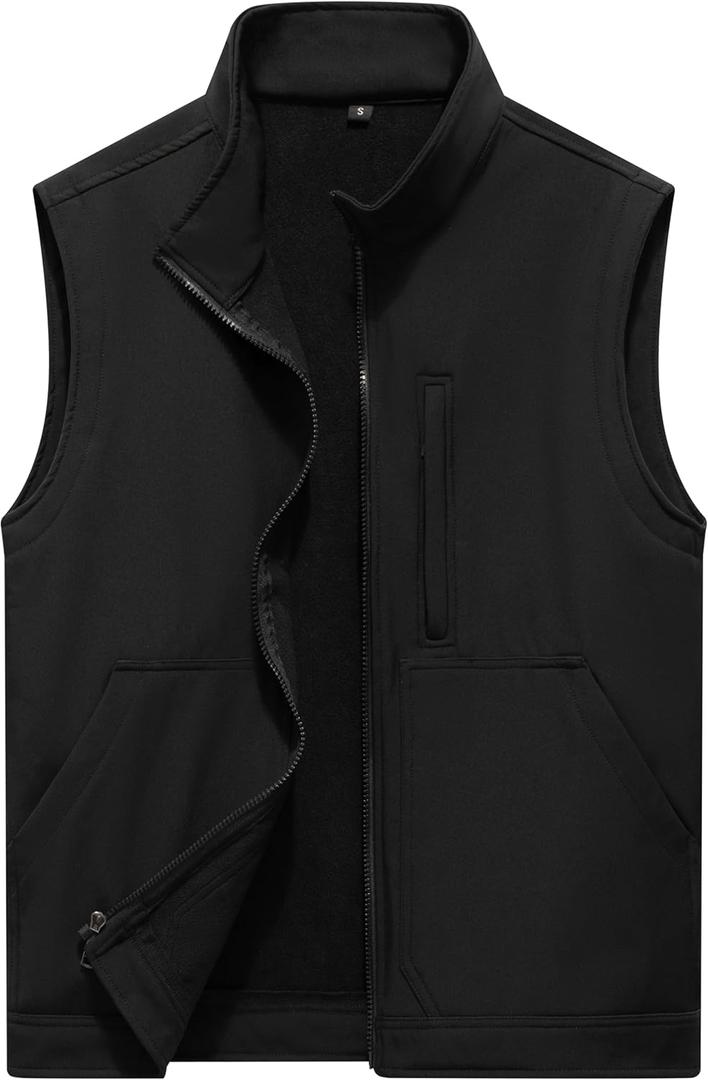 VtuAOL Men's Lightweight Softshell Vest Outdoor Quilted Vest Sleeveless Jacket for Travel Hiking Golf (Black, XXL)